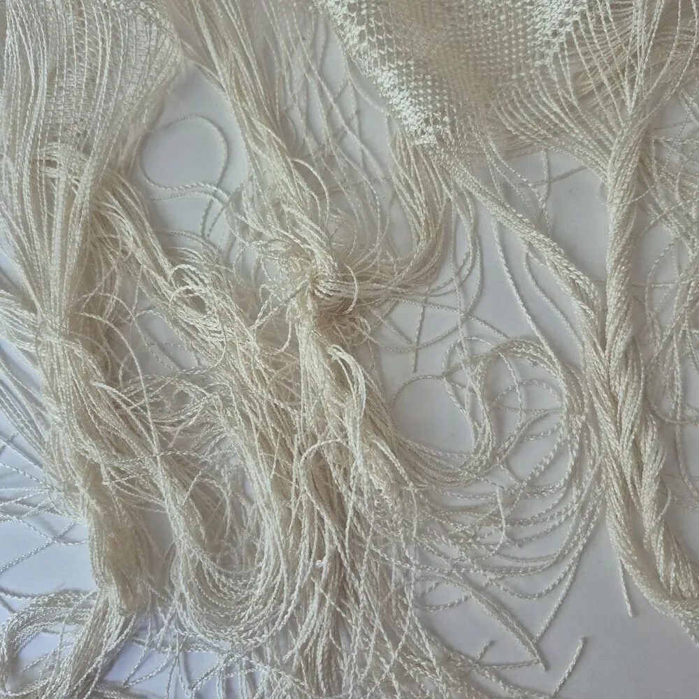 Kensington Pearl Baroque Set of 3 Vintage Damask Lace Fringe Panels  45 x 84 IN